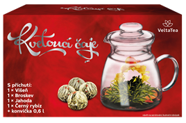 VELTA TEA Dárková kazeta Zelené kvetoucí čaje 4 ks + konvice ČERVENÁ